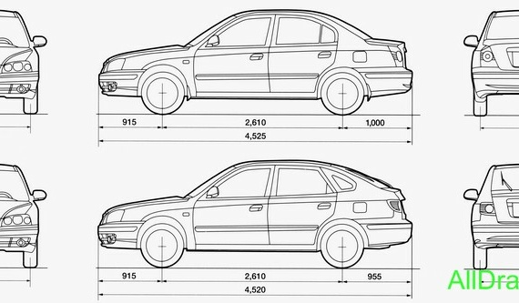 Hyundai Elantra (2003) (Хендай Элантра (2003)) - чертежи (рисунки) автомобиля